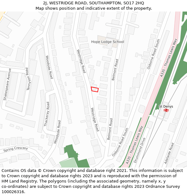 2J, WESTRIDGE ROAD, SOUTHAMPTON, SO17 2HQ: Location map and indicative extent of plot