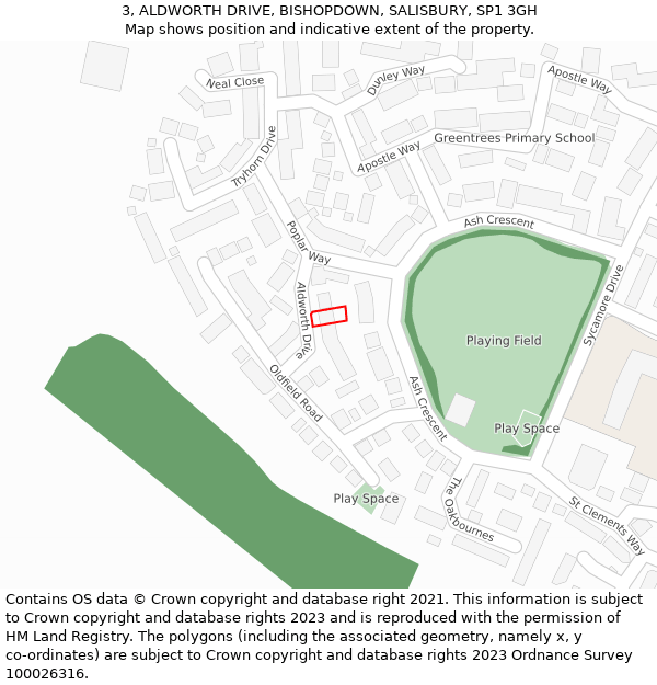 3, ALDWORTH DRIVE, BISHOPDOWN, SALISBURY, SP1 3GH: Location map and indicative extent of plot