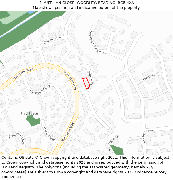 3, ANTHIAN CLOSE, WOODLEY, READING, RG5 4XA: Location map and indicative extent of plot