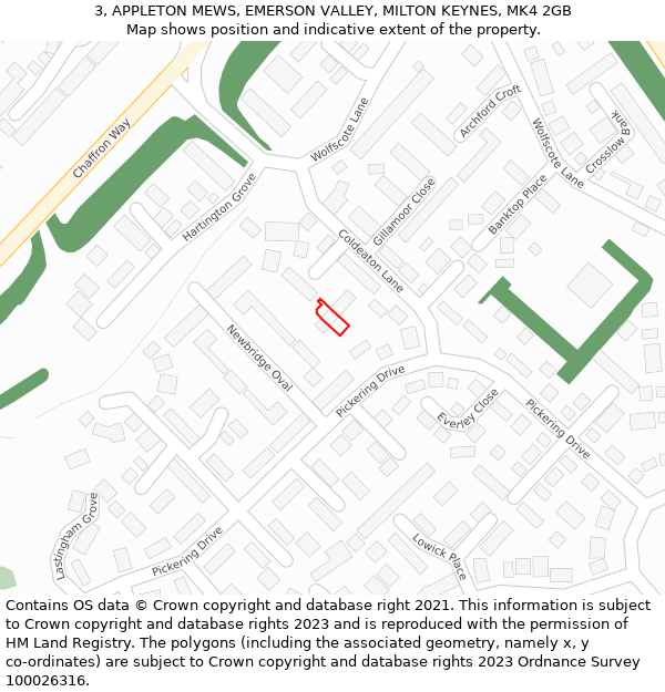 3, APPLETON MEWS, EMERSON VALLEY, MILTON KEYNES, MK4 2GB: Location map and indicative extent of plot