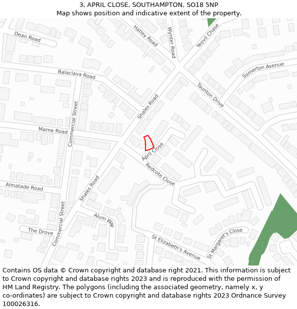 3, APRIL CLOSE, SOUTHAMPTON, SO18 5NP: Location map and indicative extent of plot