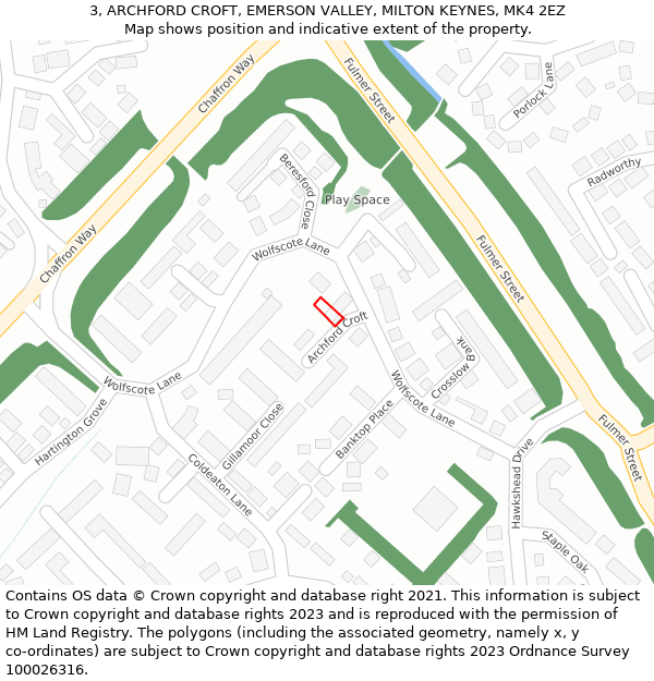 3, ARCHFORD CROFT, EMERSON VALLEY, MILTON KEYNES, MK4 2EZ: Location map and indicative extent of plot