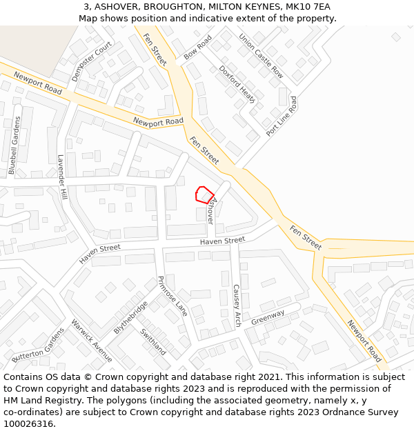 3, ASHOVER, BROUGHTON, MILTON KEYNES, MK10 7EA: Location map and indicative extent of plot