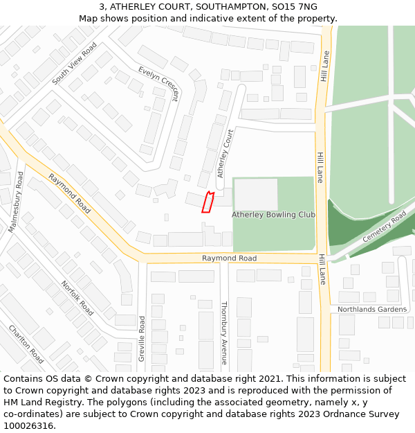 3, ATHERLEY COURT, SOUTHAMPTON, SO15 7NG: Location map and indicative extent of plot