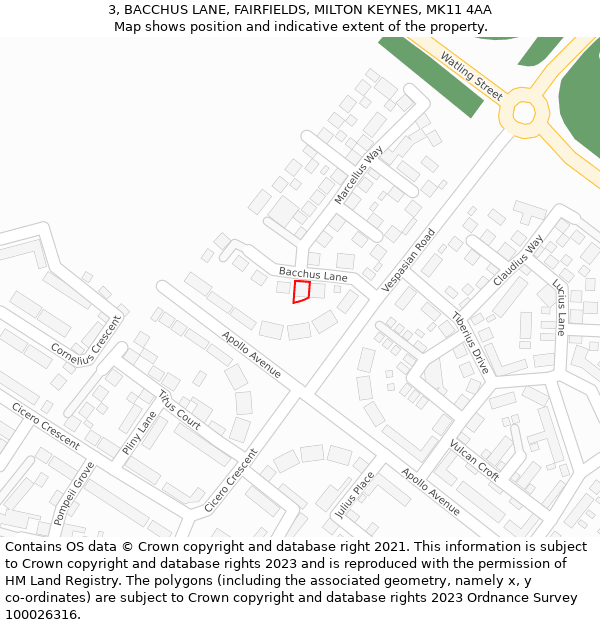 3, BACCHUS LANE, FAIRFIELDS, MILTON KEYNES, MK11 4AA: Location map and indicative extent of plot