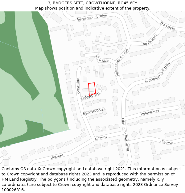 3, BADGERS SETT, CROWTHORNE, RG45 6EY: Location map and indicative extent of plot