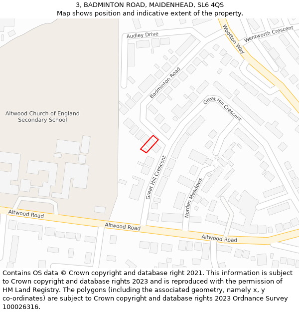 3, BADMINTON ROAD, MAIDENHEAD, SL6 4QS: Location map and indicative extent of plot