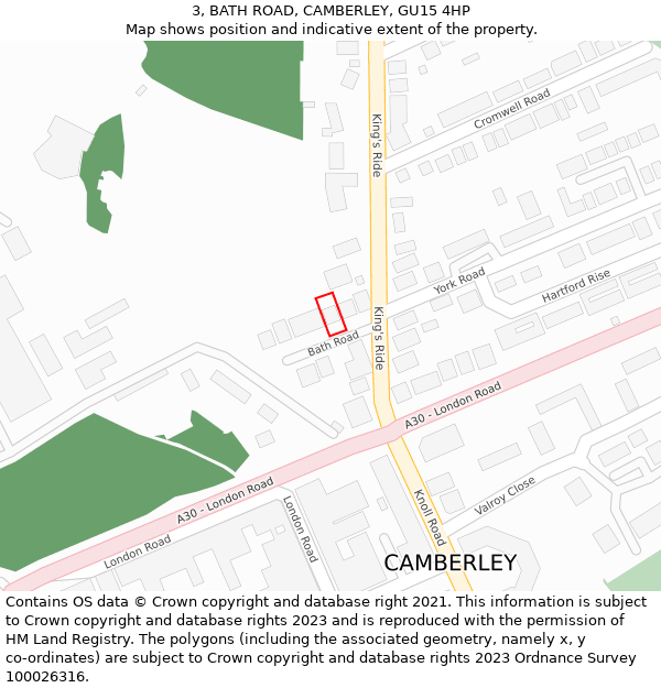 3, BATH ROAD, CAMBERLEY, GU15 4HP: Location map and indicative extent of plot