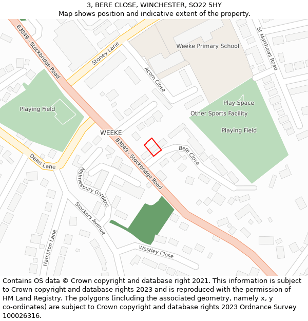 3, BERE CLOSE, WINCHESTER, SO22 5HY: Location map and indicative extent of plot