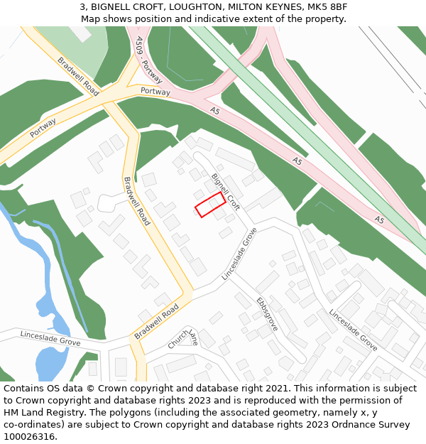 3, BIGNELL CROFT, LOUGHTON, MILTON KEYNES, MK5 8BF: Location map and indicative extent of plot