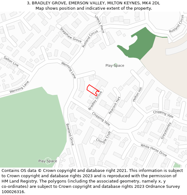 3, BRADLEY GROVE, EMERSON VALLEY, MILTON KEYNES, MK4 2DL: Location map and indicative extent of plot