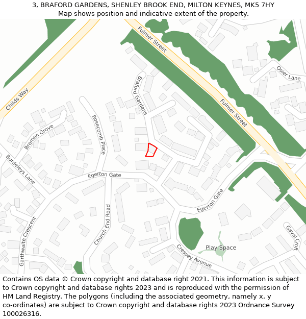 3, BRAFORD GARDENS, SHENLEY BROOK END, MILTON KEYNES, MK5 7HY: Location map and indicative extent of plot