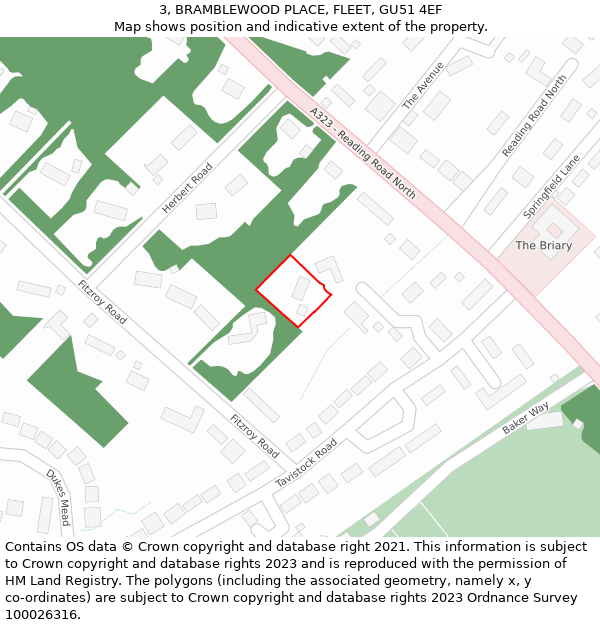 3, BRAMBLEWOOD PLACE, FLEET, GU51 4EF: Location map and indicative extent of plot