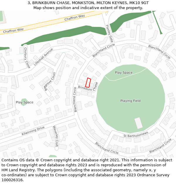 3, BRINKBURN CHASE, MONKSTON, MILTON KEYNES, MK10 9GT: Location map and indicative extent of plot