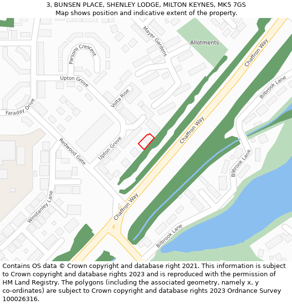 3, BUNSEN PLACE, SHENLEY LODGE, MILTON KEYNES, MK5 7GS: Location map and indicative extent of plot