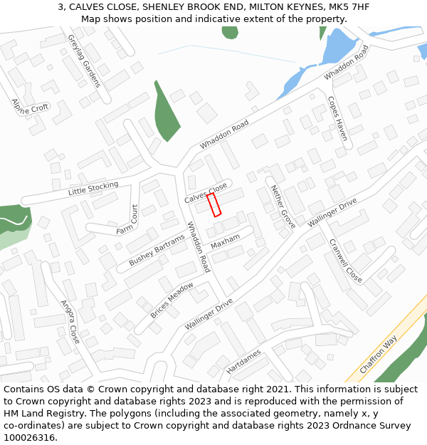 3, CALVES CLOSE, SHENLEY BROOK END, MILTON KEYNES, MK5 7HF: Location map and indicative extent of plot