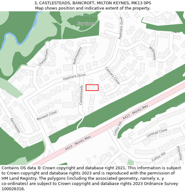 3, CASTLESTEADS, BANCROFT, MILTON KEYNES, MK13 0PS: Location map and indicative extent of plot