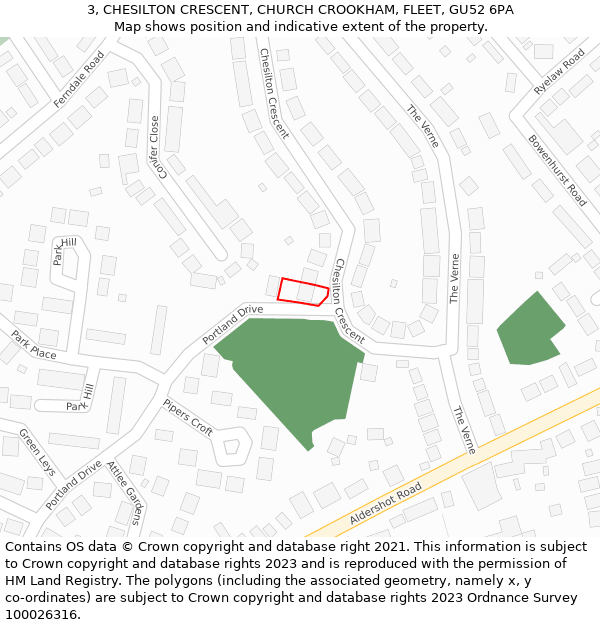 3, CHESILTON CRESCENT, CHURCH CROOKHAM, FLEET, GU52 6PA: Location map and indicative extent of plot