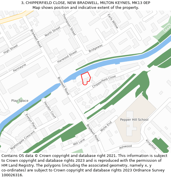 3, CHIPPERFIELD CLOSE, NEW BRADWELL, MILTON KEYNES, MK13 0EP: Location map and indicative extent of plot