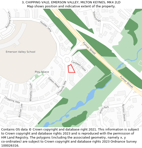 3, CHIPPING VALE, EMERSON VALLEY, MILTON KEYNES, MK4 2LD: Location map and indicative extent of plot