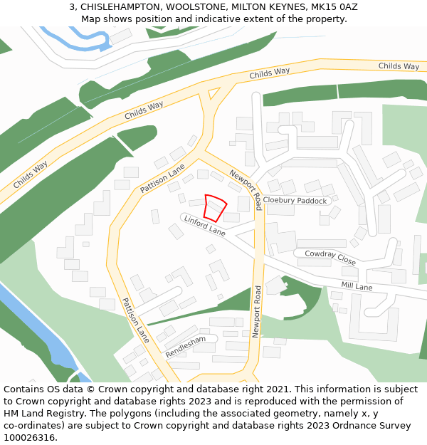 3, CHISLEHAMPTON, WOOLSTONE, MILTON KEYNES, MK15 0AZ: Location map and indicative extent of plot