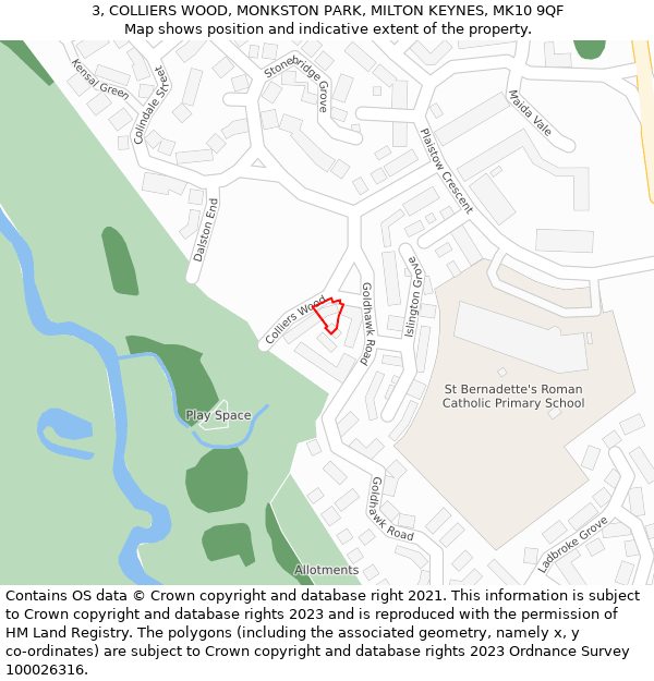 3, COLLIERS WOOD, MONKSTON PARK, MILTON KEYNES, MK10 9QF: Location map and indicative extent of plot