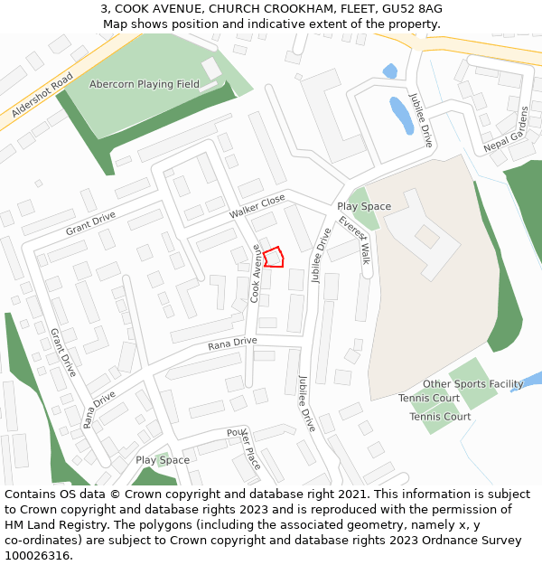 3, COOK AVENUE, CHURCH CROOKHAM, FLEET, GU52 8AG: Location map and indicative extent of plot