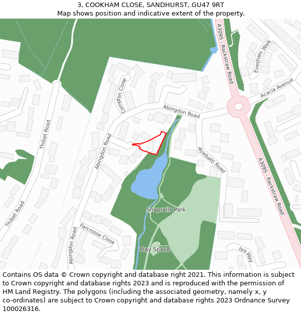 3, COOKHAM CLOSE, SANDHURST, GU47 9RT: Location map and indicative extent of plot