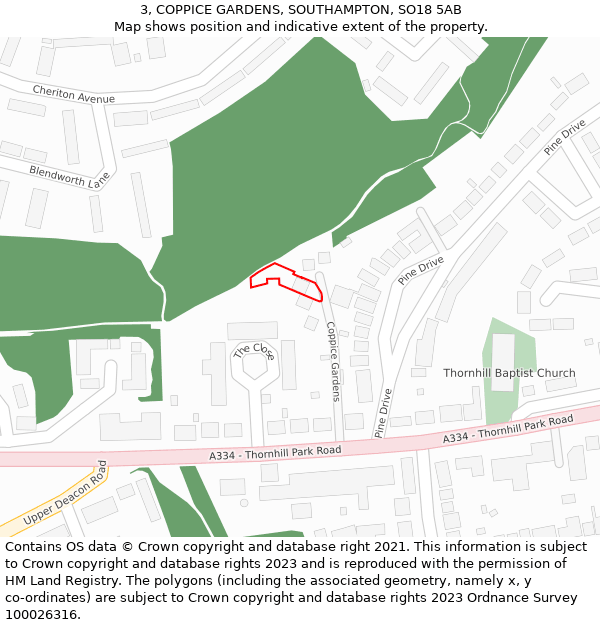 3, COPPICE GARDENS, SOUTHAMPTON, SO18 5AB: Location map and indicative extent of plot