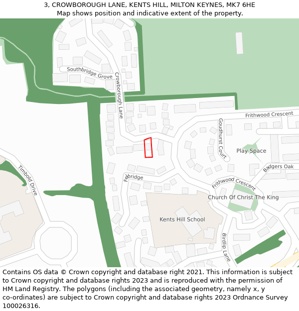 3, CROWBOROUGH LANE, KENTS HILL, MILTON KEYNES, MK7 6HE: Location map and indicative extent of plot