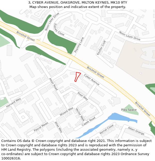 3, CYBER AVENUE, OAKGROVE, MILTON KEYNES, MK10 9TY: Location map and indicative extent of plot