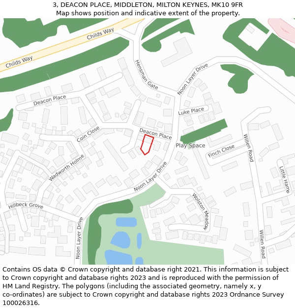 3, DEACON PLACE, MIDDLETON, MILTON KEYNES, MK10 9FR: Location map and indicative extent of plot