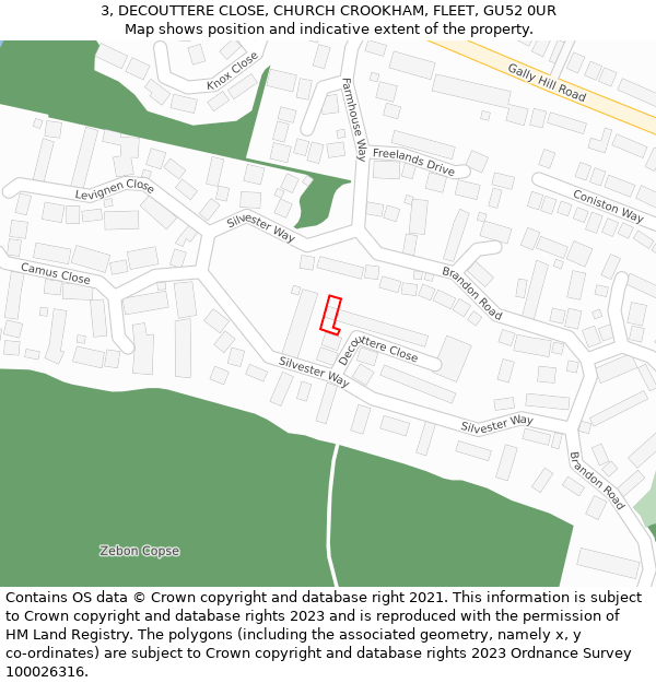 3, DECOUTTERE CLOSE, CHURCH CROOKHAM, FLEET, GU52 0UR: Location map and indicative extent of plot