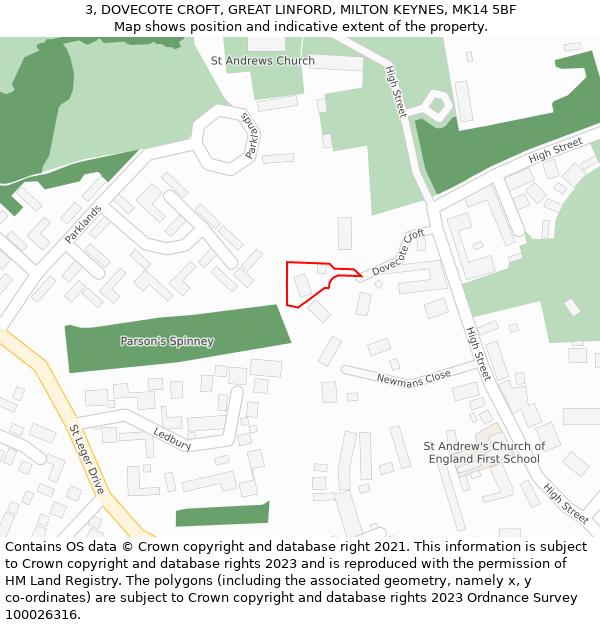 3, DOVECOTE CROFT, GREAT LINFORD, MILTON KEYNES, MK14 5BF: Location map and indicative extent of plot
