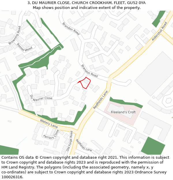 3, DU MAURIER CLOSE, CHURCH CROOKHAM, FLEET, GU52 0YA: Location map and indicative extent of plot