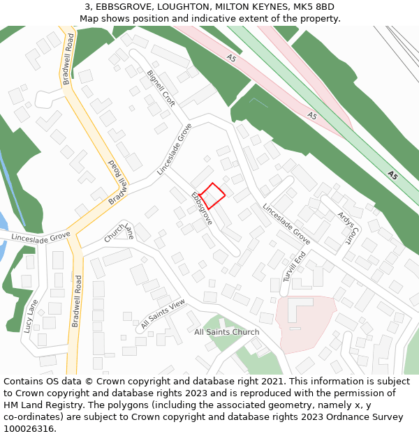 3, EBBSGROVE, LOUGHTON, MILTON KEYNES, MK5 8BD: Location map and indicative extent of plot