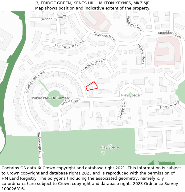 3, ERIDGE GREEN, KENTS HILL, MILTON KEYNES, MK7 6JE: Location map and indicative extent of plot