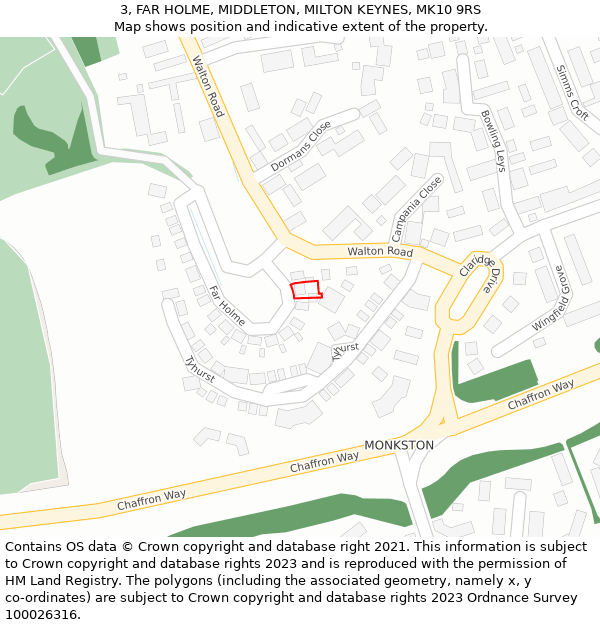 3, FAR HOLME, MIDDLETON, MILTON KEYNES, MK10 9RS: Location map and indicative extent of plot
