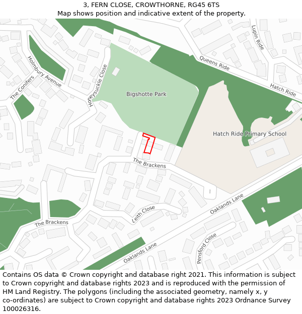 3, FERN CLOSE, CROWTHORNE, RG45 6TS: Location map and indicative extent of plot