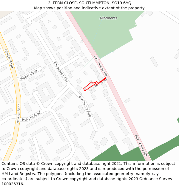 3, FERN CLOSE, SOUTHAMPTON, SO19 6AQ: Location map and indicative extent of plot