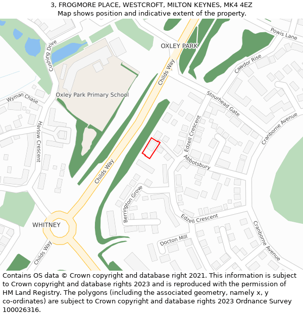 3, FROGMORE PLACE, WESTCROFT, MILTON KEYNES, MK4 4EZ: Location map and indicative extent of plot
