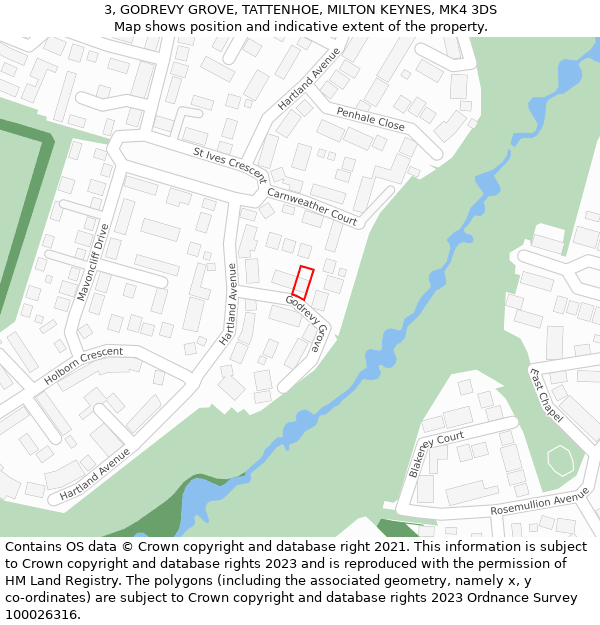 3, GODREVY GROVE, TATTENHOE, MILTON KEYNES, MK4 3DS: Location map and indicative extent of plot