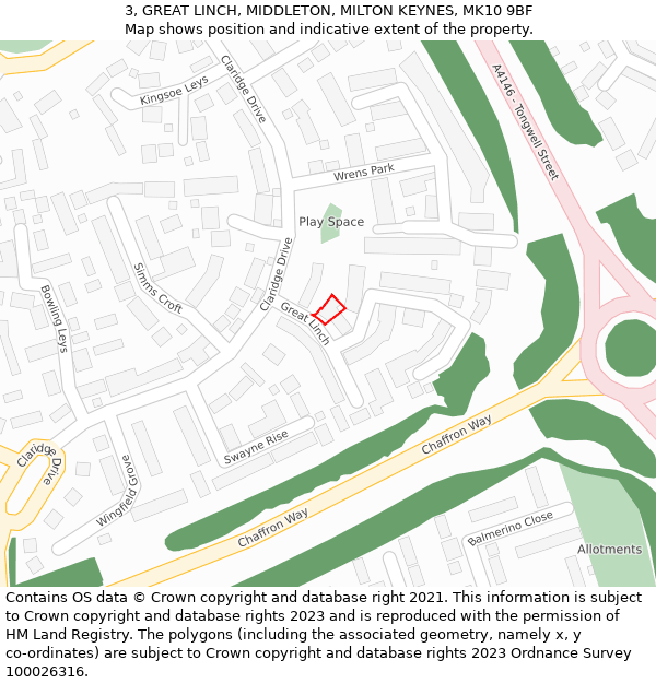 3, GREAT LINCH, MIDDLETON, MILTON KEYNES, MK10 9BF: Location map and indicative extent of plot