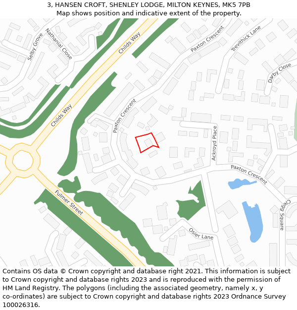 3, HANSEN CROFT, SHENLEY LODGE, MILTON KEYNES, MK5 7PB: Location map and indicative extent of plot