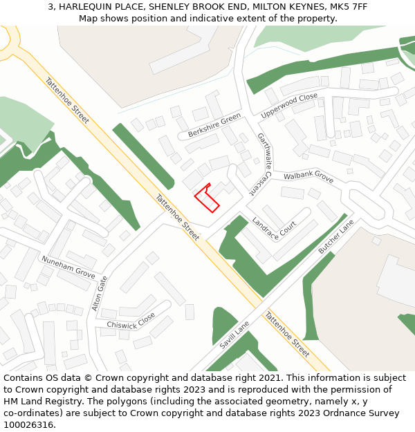 3, HARLEQUIN PLACE, SHENLEY BROOK END, MILTON KEYNES, MK5 7FF: Location map and indicative extent of plot