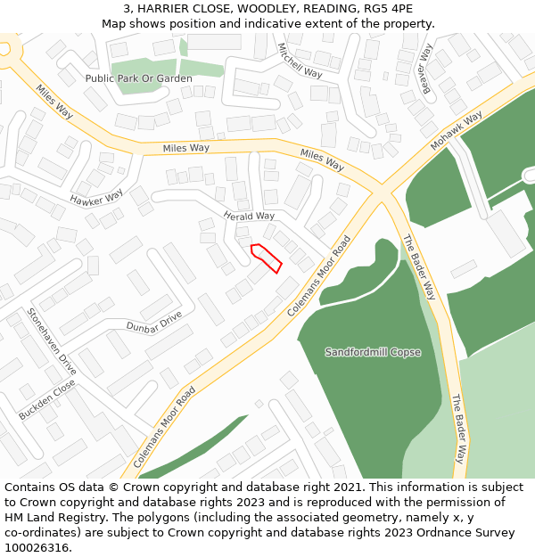 3, HARRIER CLOSE, WOODLEY, READING, RG5 4PE: Location map and indicative extent of plot