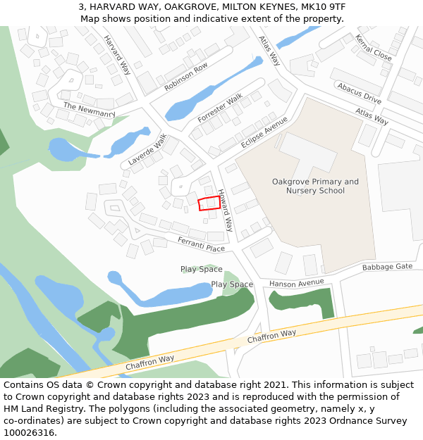 3, HARVARD WAY, OAKGROVE, MILTON KEYNES, MK10 9TF: Location map and indicative extent of plot