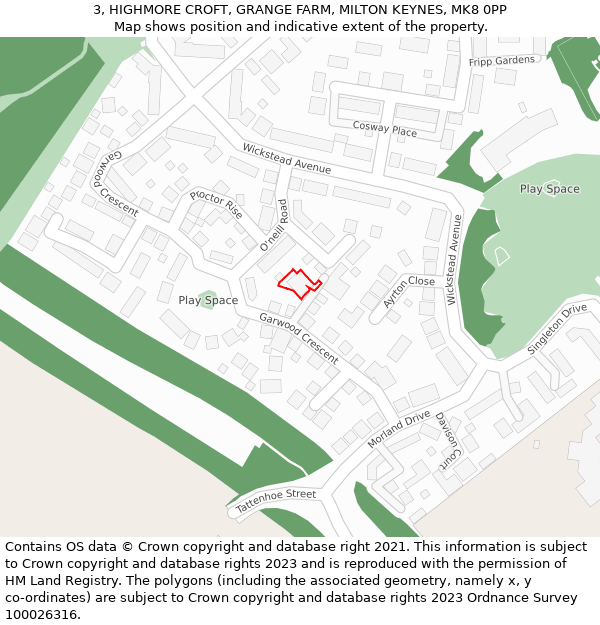 3, HIGHMORE CROFT, GRANGE FARM, MILTON KEYNES, MK8 0PP: Location map and indicative extent of plot