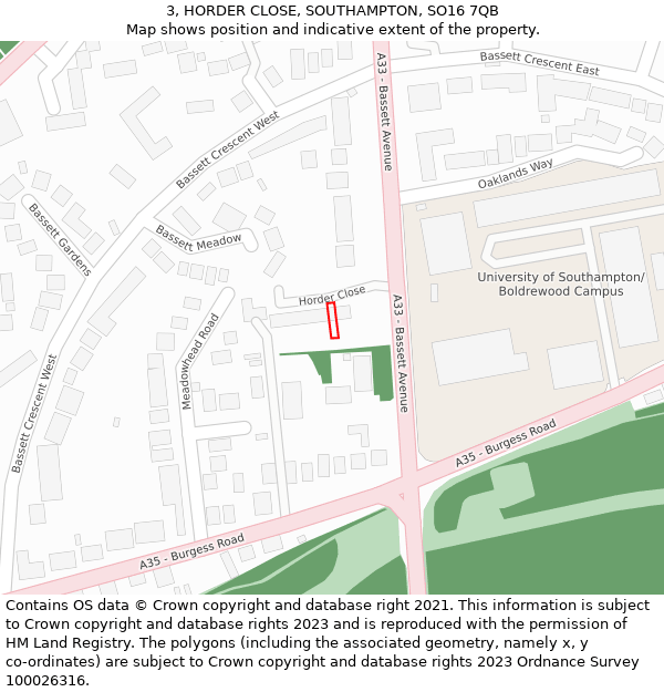 3, HORDER CLOSE, SOUTHAMPTON, SO16 7QB: Location map and indicative extent of plot