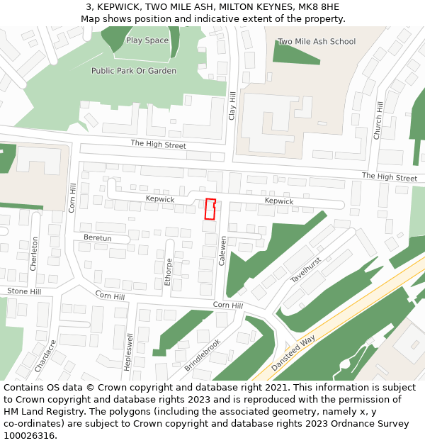 3, KEPWICK, TWO MILE ASH, MILTON KEYNES, MK8 8HE: Location map and indicative extent of plot